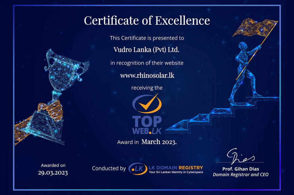 Rhinosolar.lk Wins TopWeb.LK March Award for its Website